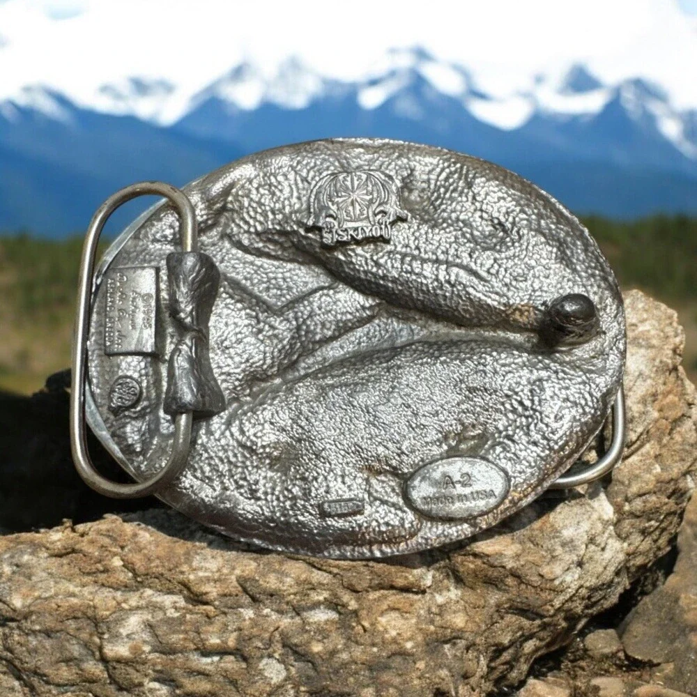 1995 Siskiyou Belt Buckle Pewter Eagle Silver Black Cowboy Western - Vintage Usa